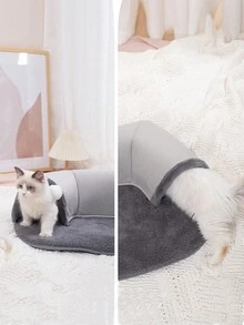 1入紋織印花秋冬暖和寵物床,帶隧道和毛絨墊子,適用於貓,小型和中型寵物 - 灰色 - 查看 5