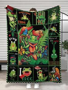 1pc Frog Printed Modern Polyester Flannel Square Blanket Suitable For Living Room, Bedroom - Multicolor - View 1