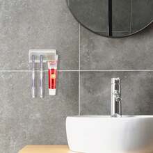 Wall Mounted Toothbrush Holder, Toothbrush Storage Organizer With Lid, Self Adhesive Toothbrush Hanger For Bathroom - Multicolor - View 6