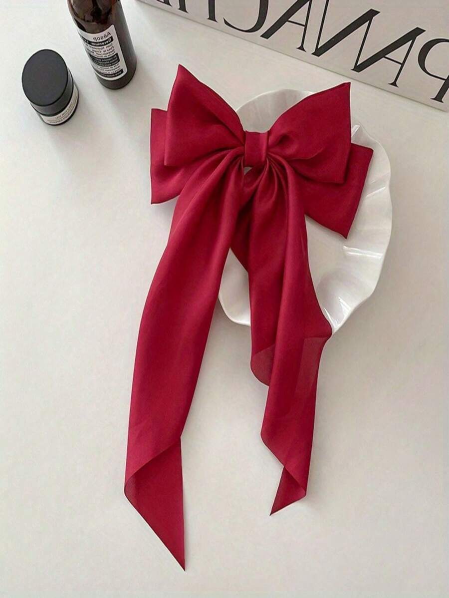 1pc Elegant & Chic Bow Ribbon Hair Clip, Ideal For Festival Christmas Party, Perfect Choice As Gift - Burgundy - View 1