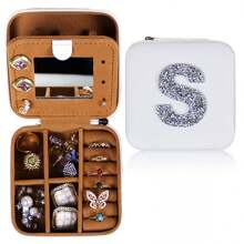 1pc Diamond Shining Letter Shaped Jewelry Box, Large Capacity With Soft Velvet Interior, Waterproof Pu Leather For Women's Travel Outdoor Carry - White - View 26