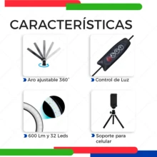 Aro De Luz Led De 16cm Con Doble Tripie Y Soporte Celular - Negro - Ver 3