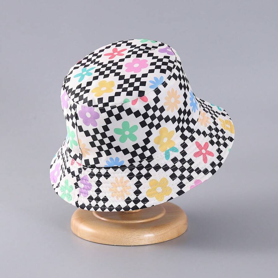 Hand-Painted Flower Decor Bucket Hat For Students, Reversible Fresh Bucket Hat For Outdoor Activities - White - View 1