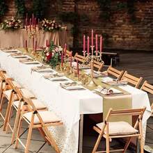 2入組桌面裝飾套裝 - 一次性塑料桌布和緞面桌布,白色和玫瑰金色波點桌布,玫瑰金色緞面桌布。適用於婚禮、生日、聖誕、新年派對和房間裝飾 - 金色 - 查看 6