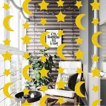 1 件节日装饰，月亮和星星形状金粉拉花挂饰拉玛装饰拉玛、家居装饰、房间装饰、墙壁装饰 - 黃色 - 查看 3