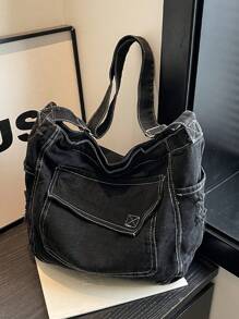 High School Students University Freshman Multifunctional Sling Bag Shoulder Bag Casual Bag Men Minimalist Canvas Hobo Bag, Schoolbag For Travel, College, School,Outdoors, Sports Crossbody Bag Side Bag Holiday Essentials Commute Lightweight Carry On With Adjustable Strap Hobo Bags Fabric Portable Outdoor Dad Gifts Father Gifts Men Gifts Present Valentines Gifts Messenger Bag Black Bag Halloween Christmas Men Bag School Bag Student Bag Book Bag Scream - Black - View 1