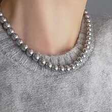 圓形aaa+質量貝母貝殼頸鏈時尚項鍊,搭配18k白金鍍銀頸鏈扣,給女性的完美珠寶禮物,適用於情人節 - 淺灰色 - 查看 4