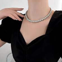 圓形aaa+質量貝母貝殼頸鏈時尚項鍊,搭配18k白金鍍銀頸鏈扣,給女性的完美珠寶禮物,適用於情人節 - 淺灰色 - 查看 2