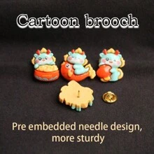 4入組新年慶祝小青龍可愛龍年胸針、徽章、衣物、包包、配件、裝飾小配件,樹脂材質 - 紅色 - 查看 1