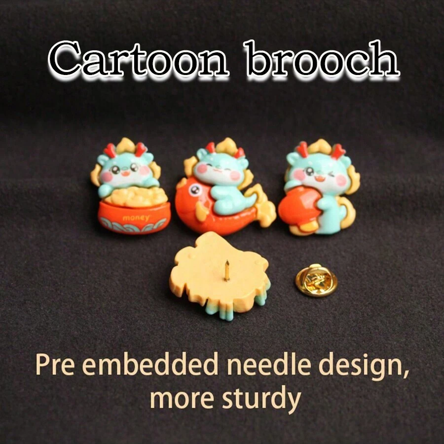 4入組新年慶祝小青龍可愛龍年胸針、徽章、衣物、包包、配件、裝飾小配件,樹脂材質 - 紅色 - 查看 1