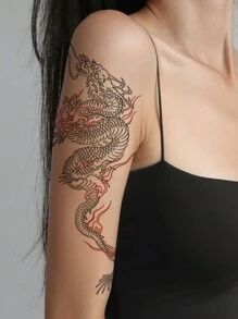 STARTTOOS 1 Pieza Tatuaje Temporal Completo Del Modelo De Dragón De Estilo Chino En Negro Para Brazo, Pecho, Abdomen Y Espalda - Negro - Ver 3