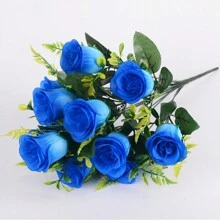 12 Heads Silk Rose Artificial Flowers Faux Rose Bouquet Fake Rose For Vase Floral Arrangements Wedding Valentine'S Day Home Table Decoration (Blue) - Blue - View 3