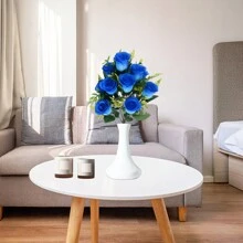 12 Heads Silk Rose Artificial Flowers Faux Rose Bouquet Fake Rose For Vase Floral Arrangements Wedding Valentine'S Day Home Table Decoration (Blue) - Blue - View 7