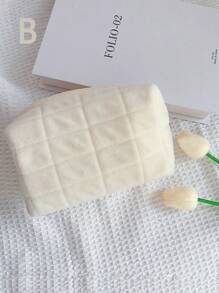 化妆包白色化妆收纳包毛绒收纳袋枕头包大容量文具包帆布可爱学生收纳包女旅行便携大容量化妆品收纳包可爱高吸水性柔软多功能化妆包化妆袋彩妆收纳盒彩妆收纳 - 白色 - 查看 3