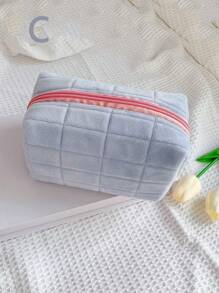 化妆包白色化妆收纳包毛绒收纳袋枕头包大容量文具包帆布可爱学生收纳包女旅行便携大容量化妆品收纳包可爱高吸水性柔软多功能化妆包化妆袋彩妆收纳盒彩妆收纳 - 白色 - 查看 4