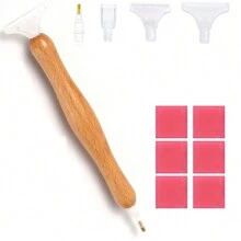 1套木製鑽石畫筆套裝,配備蠟泥膠水,手工鑽石畫馬賽克配件筆 - as picture - 查看 1