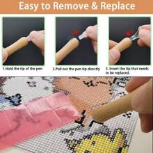 1套木製鑽石畫筆套裝,配備蠟泥膠水,手工鑽石畫馬賽克配件筆 - as picture - 查看 7