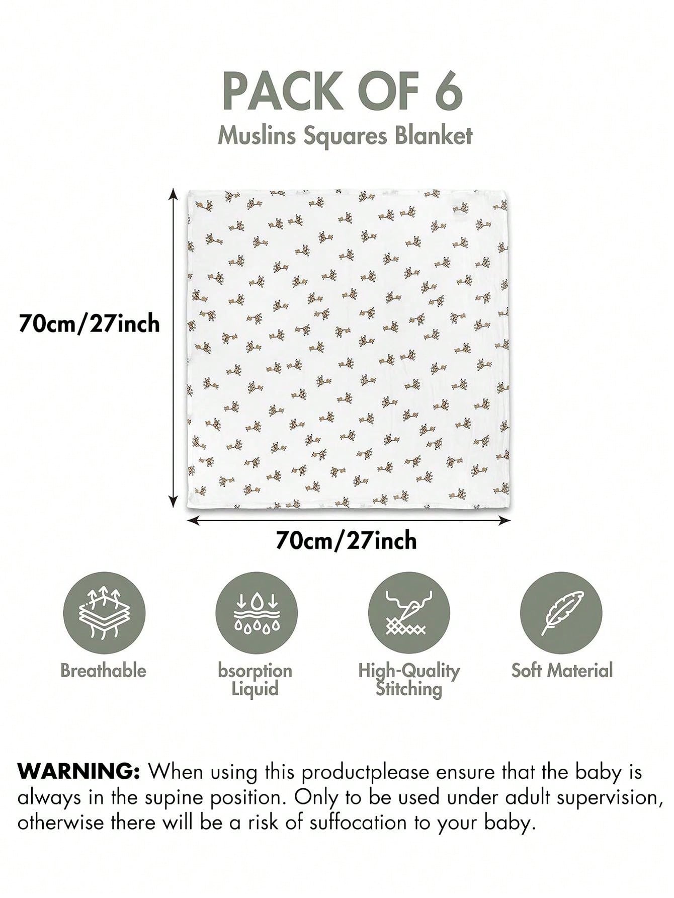 6 Packs Baby Receiving Blanket Boy Muslin Swaddle Blankets Girl Newborn