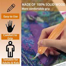 1套木製鑽石畫筆套裝,配備蠟泥膠水,手工鑽石畫馬賽克配件筆 - as picture - 查看 8