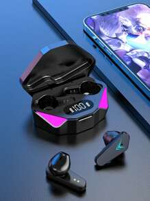 耳塞式tws呼吸燈具有無感應延遲聆聽語音和適用於電子競技遊戲的無線耳機套裝,擁有led運動燈光,立體聲效果,超長電池壽命和高清通話,可在開機後立即連接 - 黑色 - 查看 1