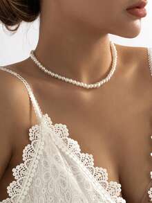 1pc Sexy Faux Pearl Pendant Tassel Necklace Backless Body Chain, Suitable For Women's Daily Wear