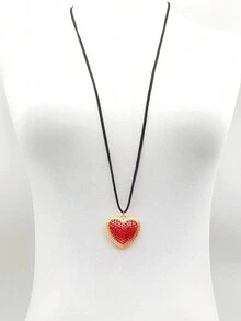 一個時尚高端氣息紅色鑽石心形吊墜,採用黑色絲絨可調節女士長項鍊 - 彩色 - 查看 5