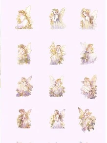 30pcs/Pack Genie In The Flower Girls PET 3D Gold Junk Journal Scrapbooking Decorative Craft Scrapbook Stickers 15design Partten - Blue - View 3