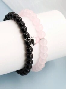 2 件情侣手链礼物创意送给女士远距离手链承诺情侣手链礼物情人节周年纪念婚礼圣诞节生日礼物送给女朋友男朋友 - 彩色 - 查看 6