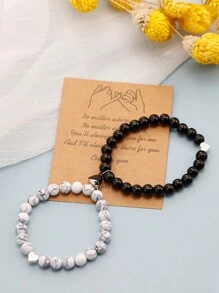 2 件情侣手链礼物创意送给女士远距离手链承诺情侣手链礼物情人节周年纪念婚礼圣诞节生日礼物送给女朋友男朋友 - 彩色 - 查看 2