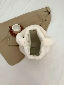 Stylish Plush Bag With Embroidered Fruit And Ice Cream, Large Capacity Shoulder Bag, Crossbody Bag, Perfect For Outings - White - View 7