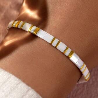 1 PIEZA Tila Pila de Semillas de Vidrio Coloridas 2025 Pulseras Hechas a Mano de Cuentas de Moda Joyería Sencilla Elástica Hecha a Mano Regalo para Adolescentes Mujeres