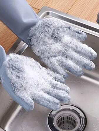 洗碗清洁手套可重复使用硅胶隔热防水手套厨房家用工具带清洁刷、厨房、浴室、家居、家居用品