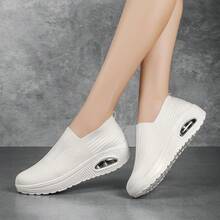 New Square Dance Shoes, Breathable Textile Fabric Upper, Comfortable Slip-On Style, Soft And Lightweight, Thick Sole With Air Cushion, Platform Height Increase, Available In Large Sizes For Women - White - View 3