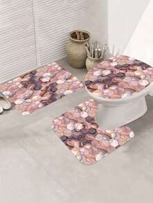 4pcs Creative Marble Pattern Printed Shower Curtain Set, Bathroom Suite Shower Curtain & Mat, Bathroom Decor Mat, Toilet Seat Cover & Non-Slip U-Shaped Mat, Waterproof Shower Curtain, 12 Hooks Included - Multicolor - View 4