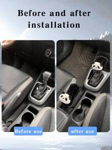 Cartoon Car Seat Belt & Handbrake & Gear Shift Cover Set, Cute Car Interior Decoration - Black and White - View 6