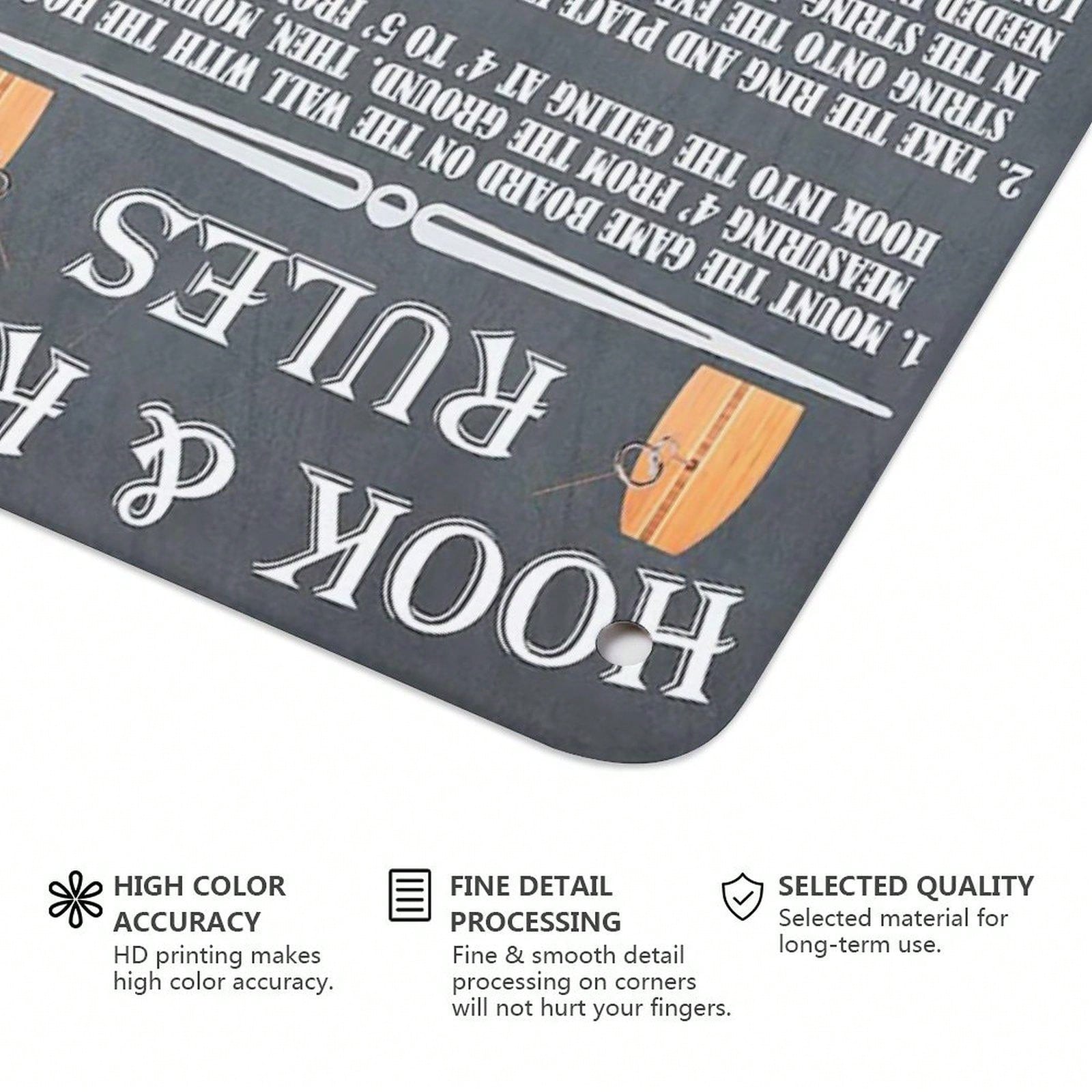 1pc Aluminum Sign Funny Hook And Ring Rules, Ring Toss Instructions, Yard Game Signs, Outdoor