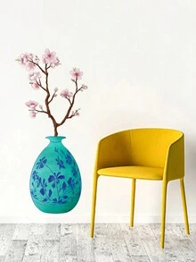 1pc New Watercolor Flower Vase Wall Sticker With Peonies And Plants - Multicolor - View 1