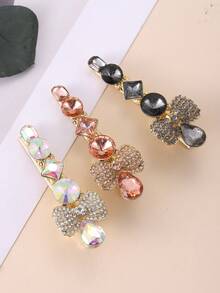 Crystal Bow Alligator Hair Clip Hair Accessory With Rhinestones, Glass Side Hairpin For Women - Multicolor - View 3