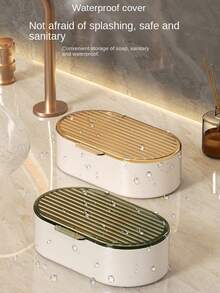 豪華帶蓋雙層肥皂盤,水槽托盤,浴室檯面收納组织者 - 灰色 - 查看 3