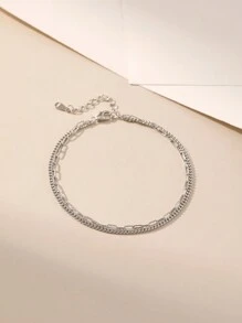SYMFNY 1 Piece Of 925 Sterling Silver Simple Double Chain Mix Double Layer Bracelet Glitter Hand Jewelry Ladies Ornament