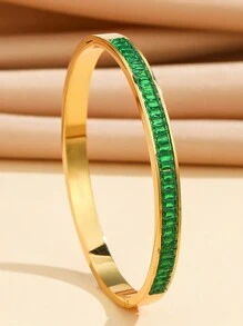 1pc Full Rhinestone Stainless Steel Bracelet , European And American Popular Fashionable Simple Design, Versatile High-End Luxury, Exclusive Day, Creative Personalized, Gentle Exquisite, Intellectual And Gorgeous Bracelet For Daily Wear, Valentine's Day And New Year'S Gift - Green - View 9