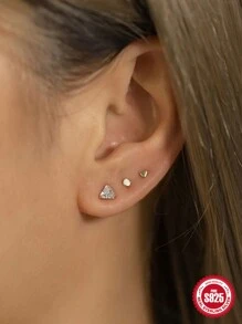 3入組2mm 3mm 4mm 925純銀女士耳環,經典四爪耳釘式歐美時尚蛋白石珠寶禮品 - 金色 - 查看 2