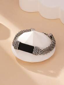 1個歐美時尚簡約復古風格黑色pu皮革鍍銀鏈鏈手鐲,適合日常穿戴和節日贈禮,珠寶飾品 - 手鍊 - 查看 5