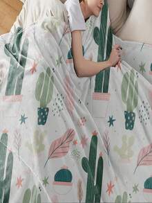 1入組-可愛仙人掌印花新禮品毯,休閒風格,法蘭絨,長方形,柔軟舒適的午休毯,適合寵物,適合旅行和旅遊,適合客廳沙發,適合所有季節 - 彩色 - 查看 5