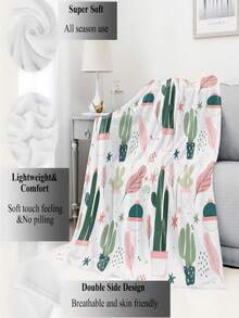1入組-可愛仙人掌印花新禮品毯,休閒風格,法蘭絨,長方形,柔軟舒適的午休毯,適合寵物,適合旅行和旅遊,適合客廳沙發,適合所有季節 - 彩色 - 查看 3