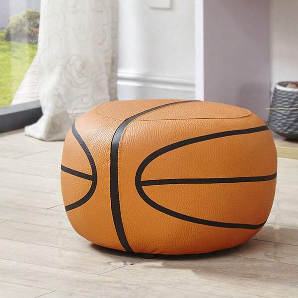 Sport Enthusiast'S Favorite Round Basketball Shaped Soft Stool With