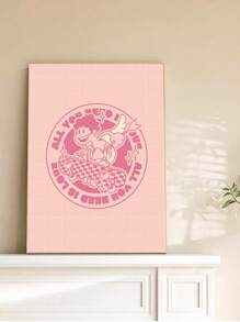 1pc Cartoon Pattern & Letter Print Canvas Painting Core, Waterproof Rectangle Shape Wall Decor Painting Without Frame For Living Room, Study Room, And Bedroom - Multicolor - View 2