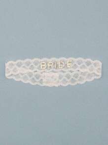 1入組白色新娘鑽石細節彈性蕾絲襪帶,適用於婚禮 - 白色 - 查看 2