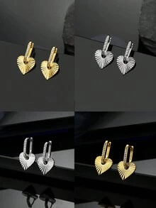 1對時尚個性化心形立體氧化鋯石耳針,適用於女士 - 彩色 - 查看 1