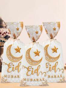 25/50/100 Pcs/Pack Plastic Cookie/Candy Bags With Metallic Gold Star And Moon Pattern, Suitable For Festival Gift Packaging - Multicolor - View 5